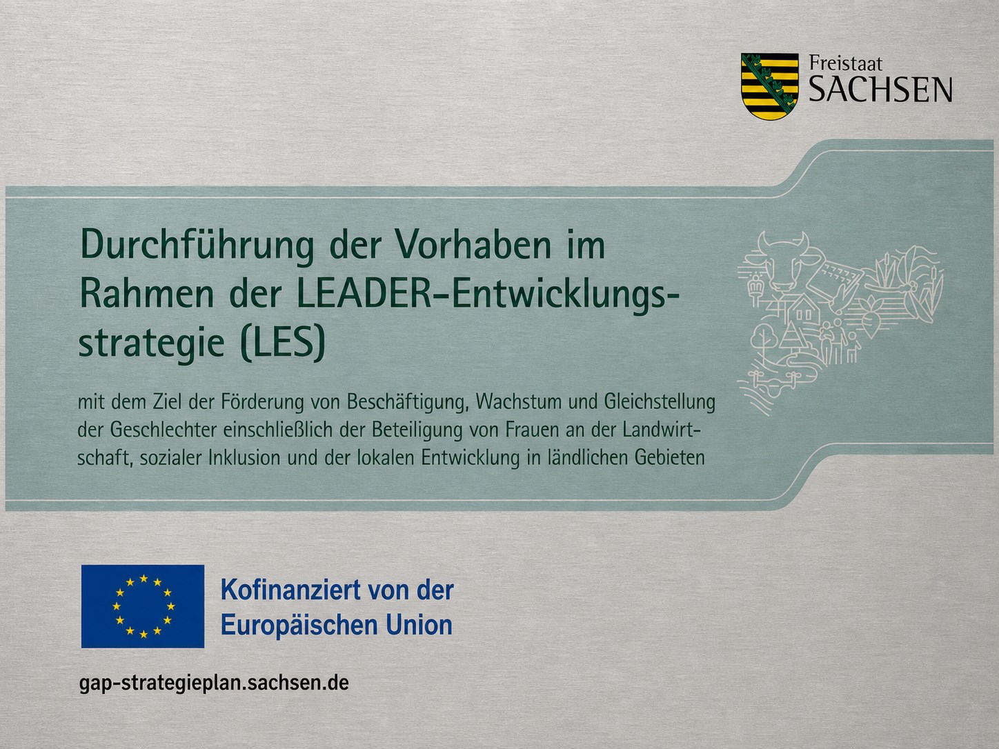 Hinweistafel zur LEADER-Förderung des Event-Drachen Siegbert