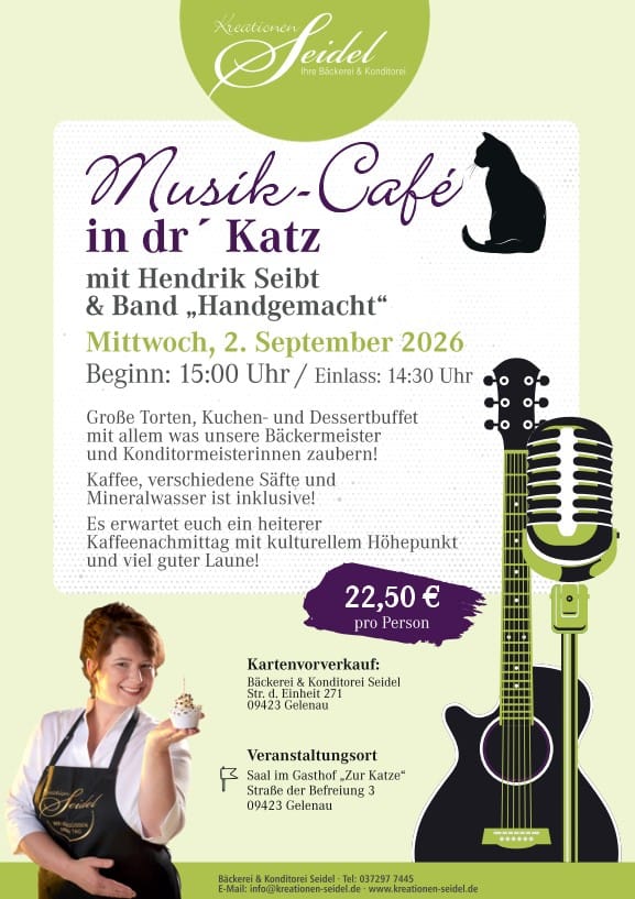 Plakat zum Musik-Café in der Gaststube Zur Katze in Gelenau